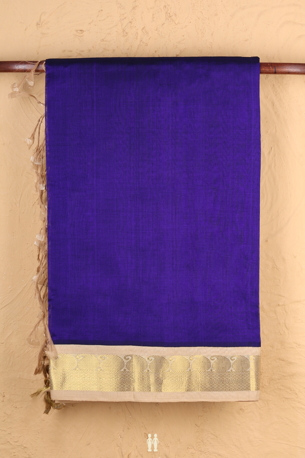 Silk Cotton Saree In Royal Blue With Contrast Border