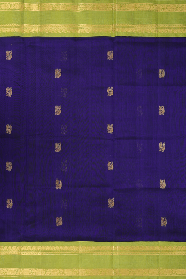 Traditional Silk Cotton Saree In Blue With Peacock Buttas