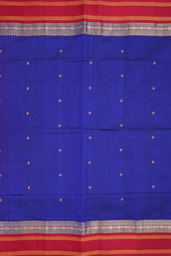 Silk Cotton Saree In Royal Blue With Threadwork Buttas