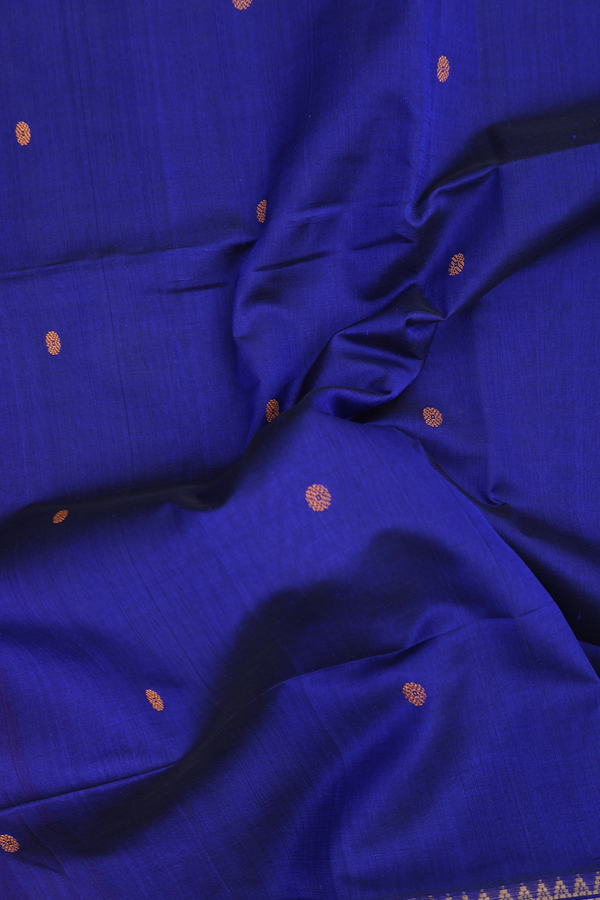 Silk Cotton Saree In Royal Blue With Threadwork Buttas
