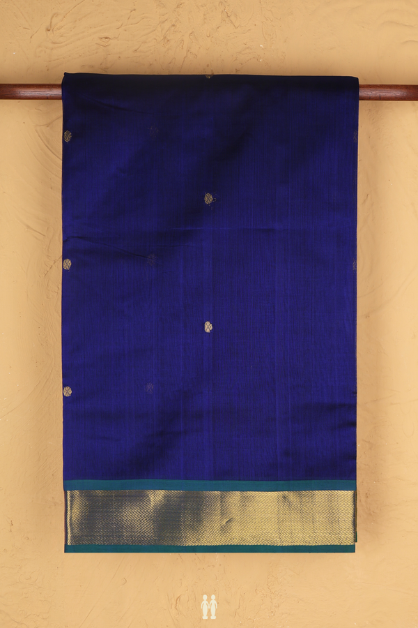 Silk Cotton Saree In Royal Blue With Zari Buttas