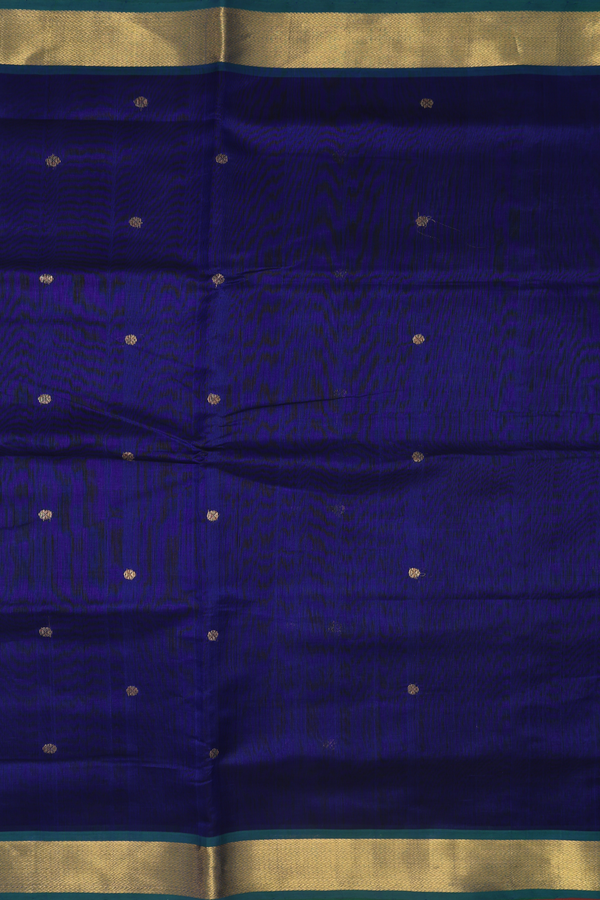 Silk Cotton Saree In Royal Blue With Zari Buttas