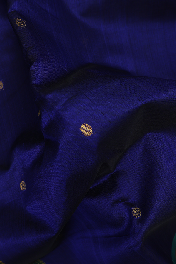 Silk Cotton Saree In Royal Blue With Zari Buttas