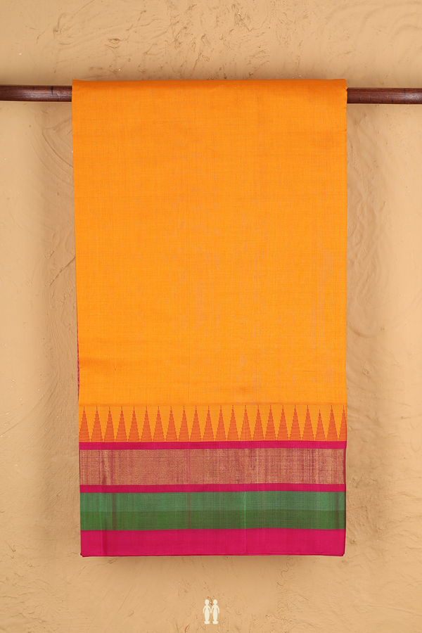 Silk Cotton Saree In Royal Orange With Contrast Border