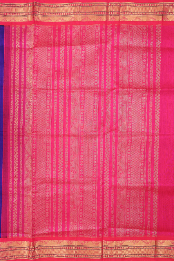 Silk Cotton Saree In Royal Blue With Paisley Buttas