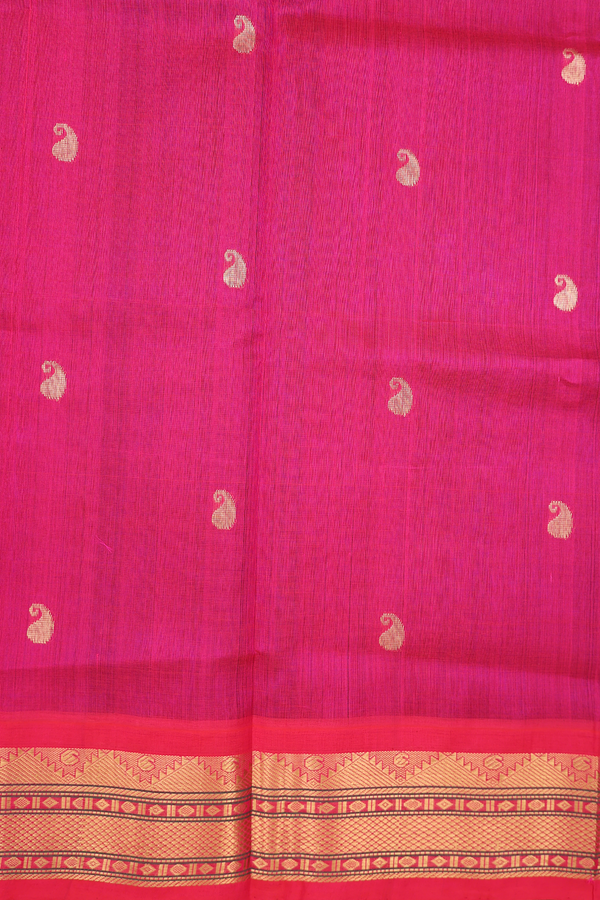 Silk Cotton Saree In Royal Blue With Paisley Buttas