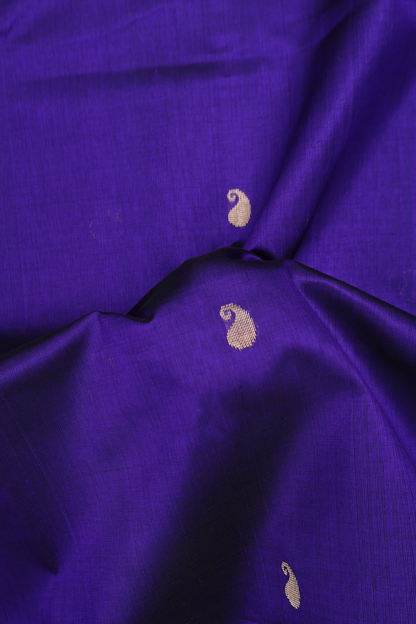 Silk Cotton Saree In Royal Blue With Paisley Buttas