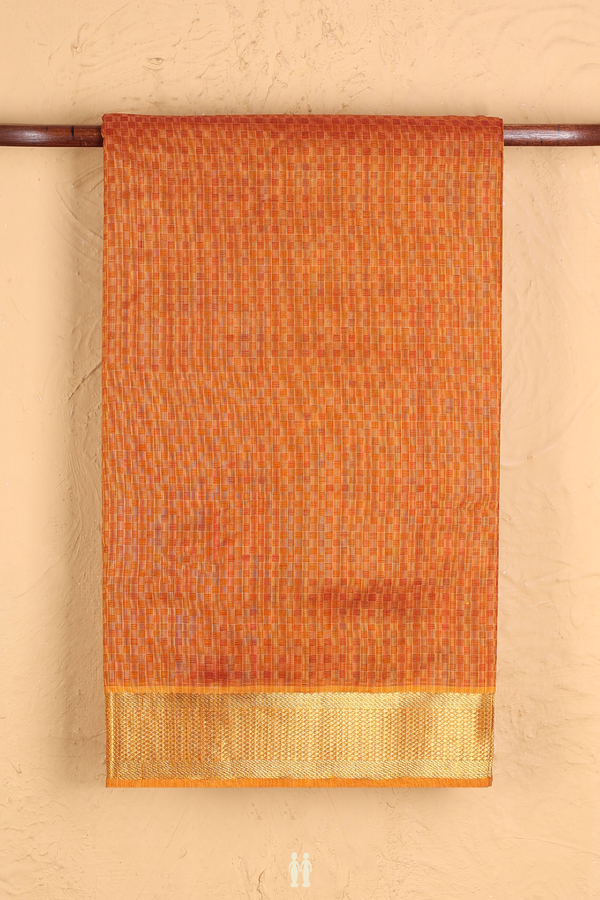 Silk Cotton Saree In Rust Orange With Paai Madippu Kattai