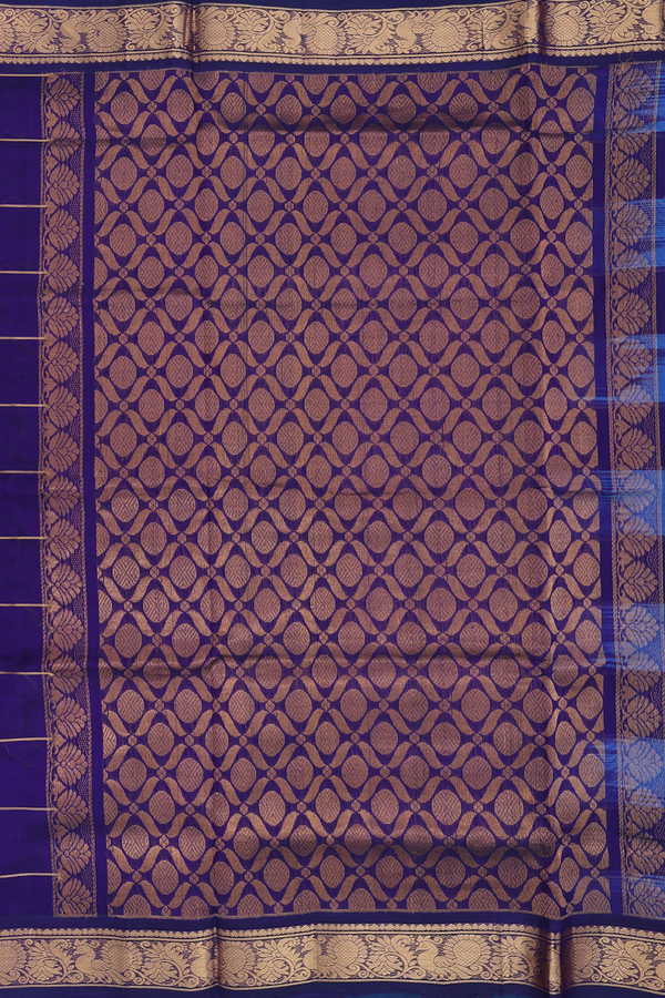 Silk Cotton Saree In Shades Of Blue With Checks Design