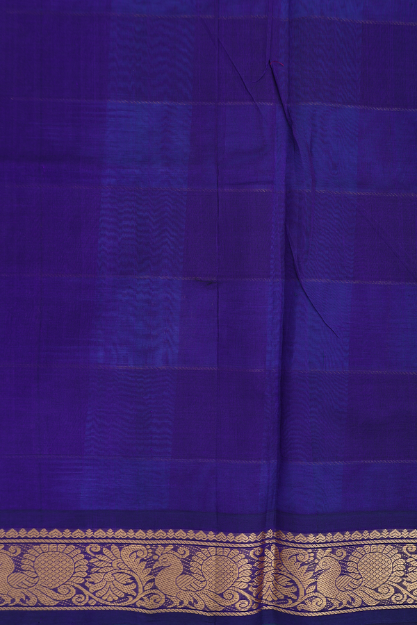 Silk Cotton Saree In Shades Of Blue With Checks Design