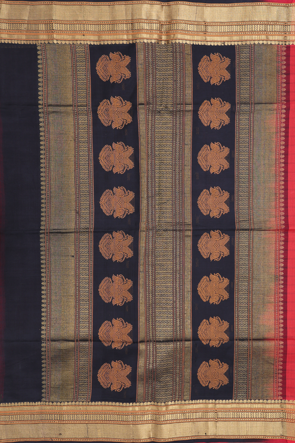 Silk Cotton Saree In Scarlet Red With Checks Design