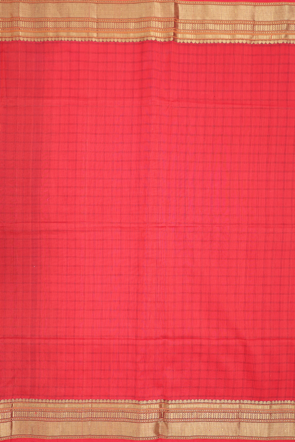 Silk Cotton Saree In Scarlet Red With Checks Design