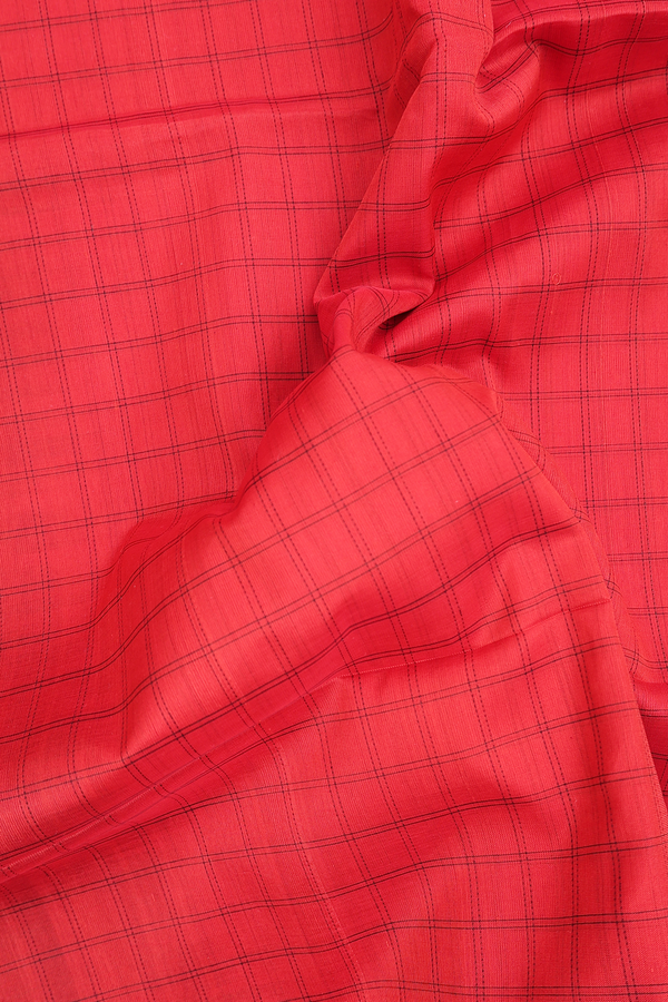 Silk Cotton Saree In Scarlet Red With Checks Design
