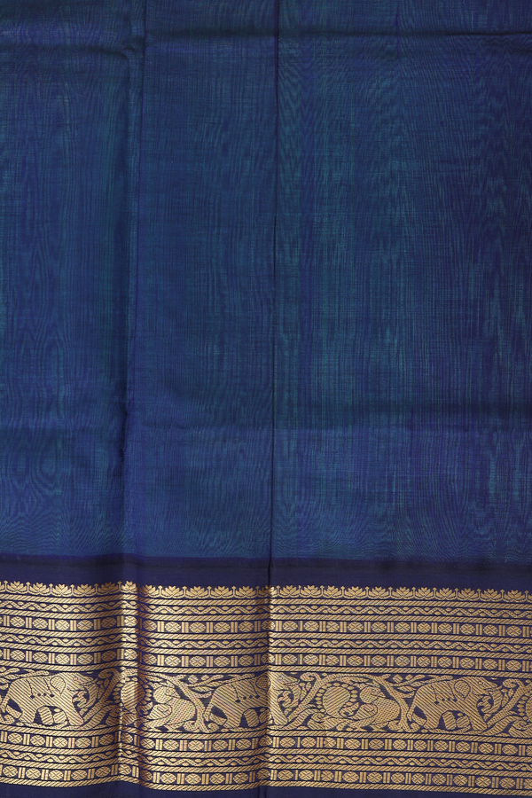 Silk Cotton Saree In Sea Green With Contrast Border