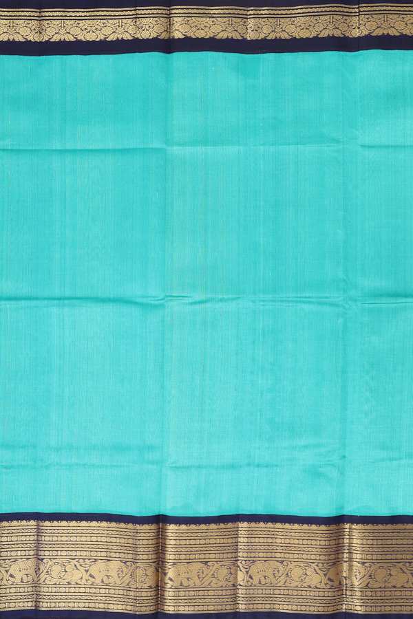 Silk Cotton Saree In Sea Green With Contrast Border