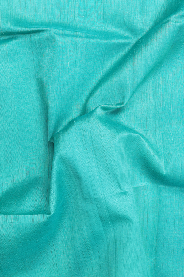Silk Cotton Saree In Sea Green With Contrast Border