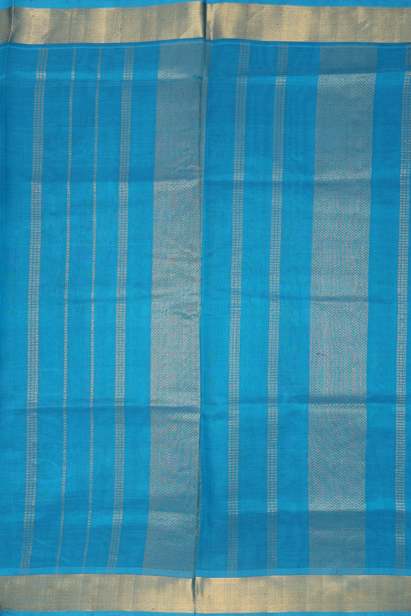 Silk Cotton Saree In Shades Of Blue With Checks Design