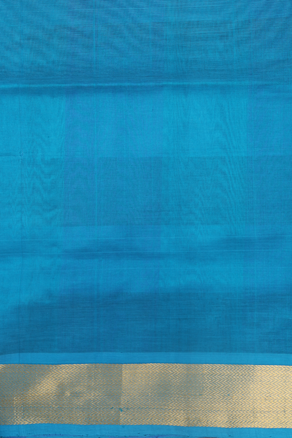 Silk Cotton Saree In Shades Of Blue With Checks Design