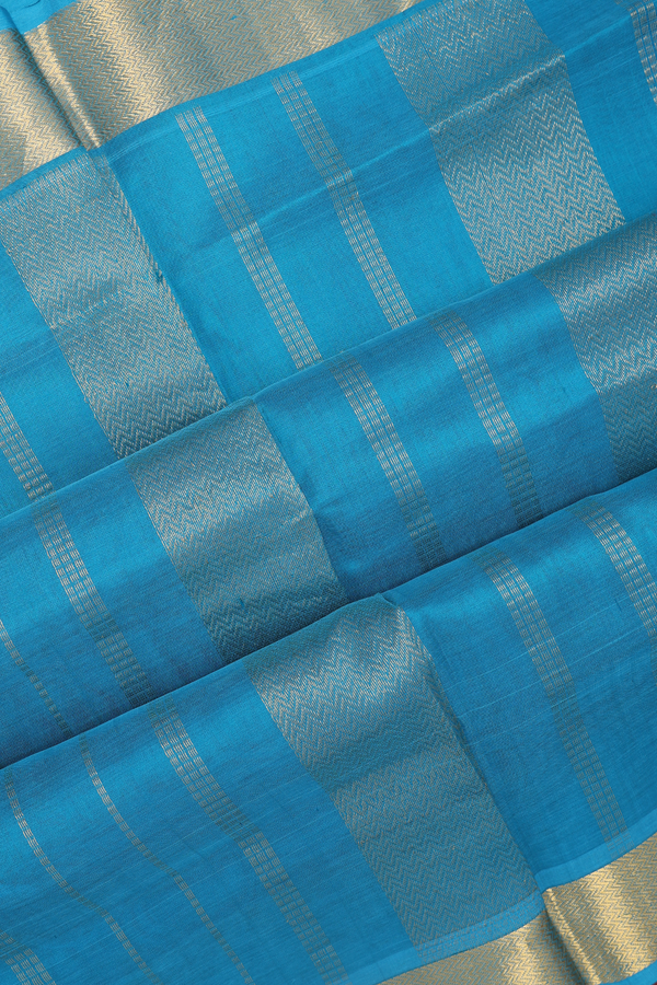 Silk Cotton Saree In Shades Of Blue With Checks Design