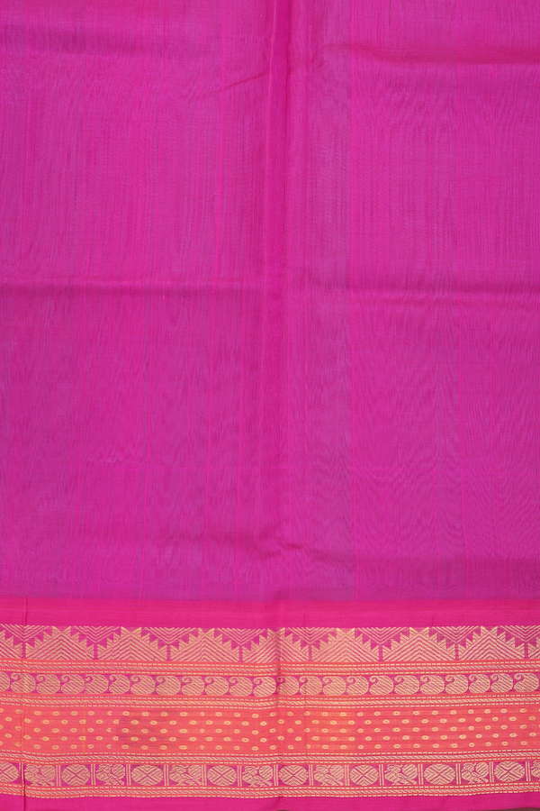 Silk Cotton Saree In Steel Blue With Contrast Border