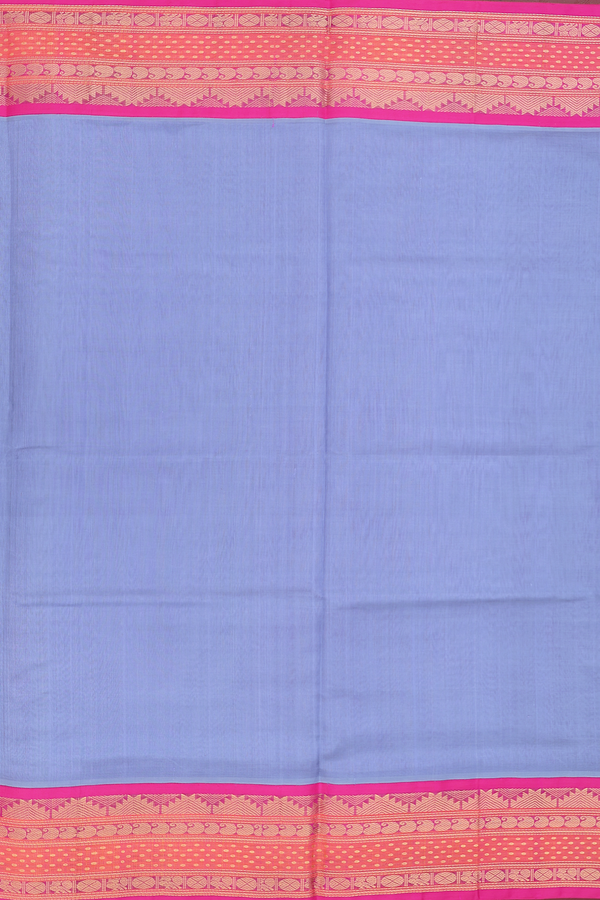 Silk Cotton Saree In Steel Blue With Contrast Border