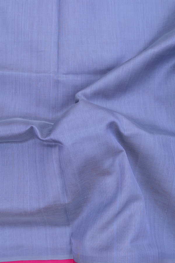 Silk Cotton Saree In Steel Blue With Contrast Border