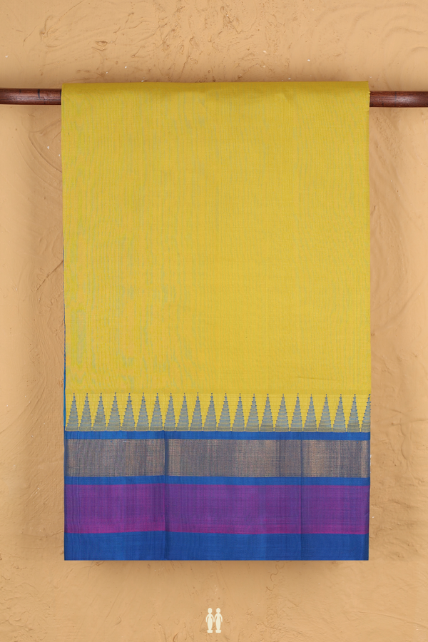 Silk Cotton Saree In Sunflower Yellow With Contrast Border