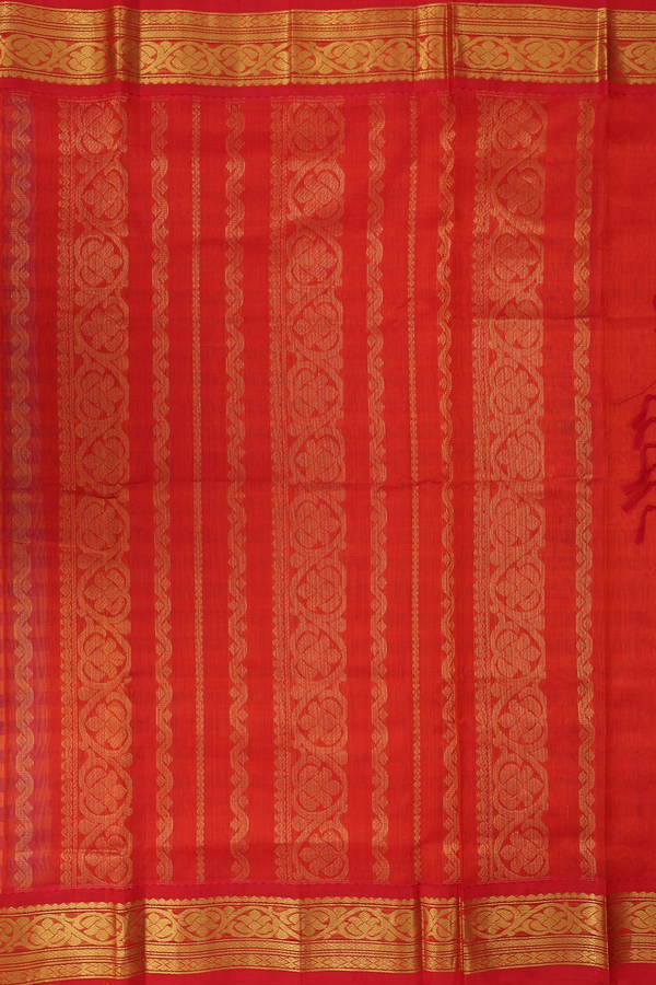 Silk Cotton Saree In Tan And Lavender With Checks Design