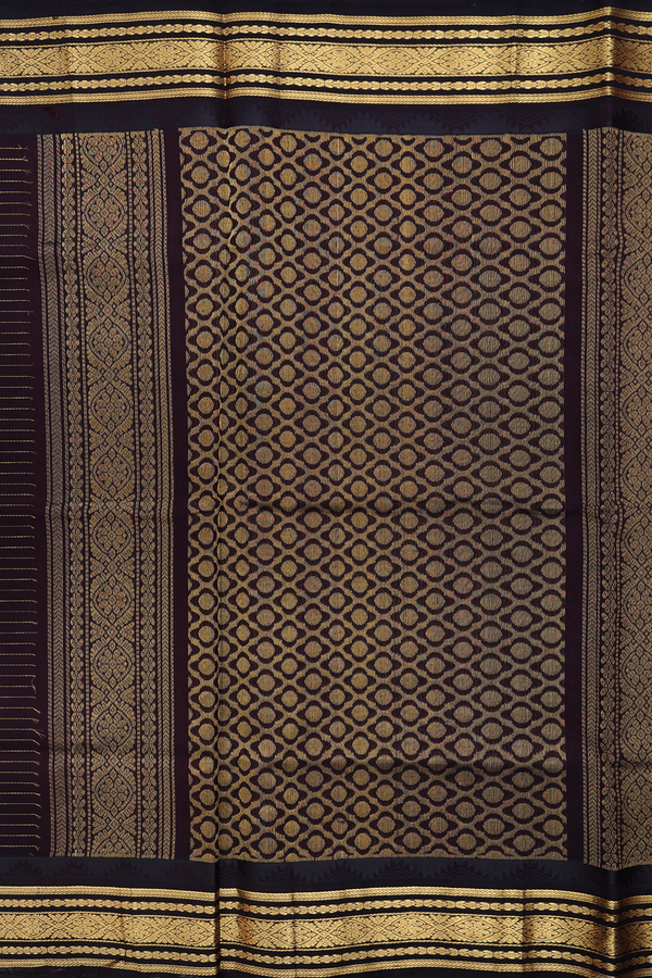 Silk Cotton Saree In Tan Brown With Checks Design