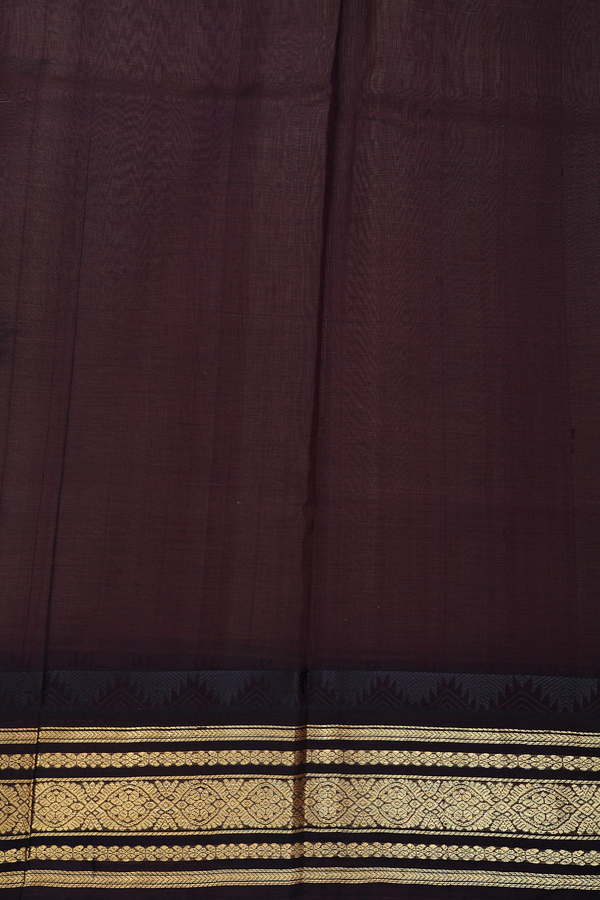 Silk Cotton Saree In Tan Brown With Checks Design