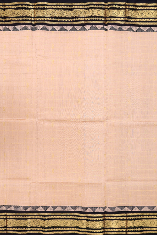 Silk Cotton Saree In Tan Brown With Checks Design