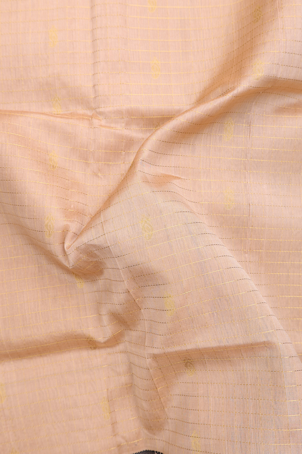 Silk Cotton Saree In Tan Brown With Checks Design