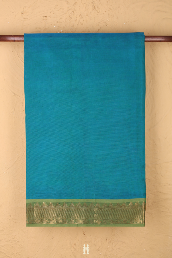 Silk Cotton Saree In Teal Green With Zari Border