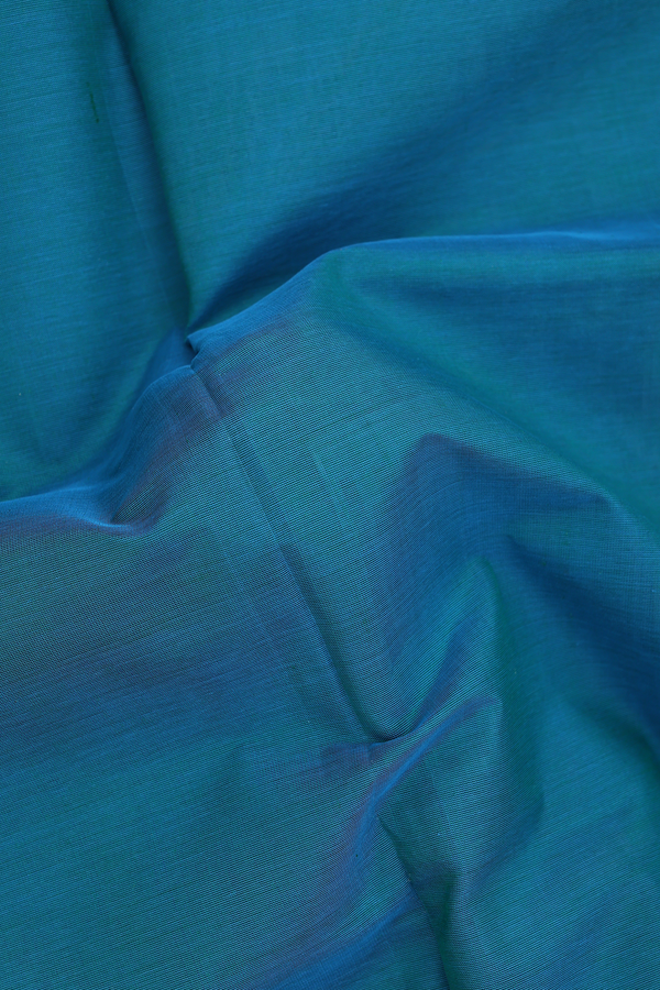 Silk Cotton Saree In Teal Green With Zari Border