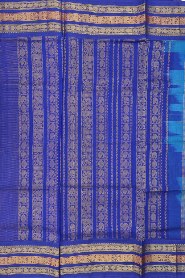 Silk Cotton Saree In Tiffany Blue With Stripes Along Buttas