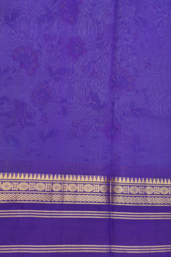 Silk Cotton Saree In Turkish Blue With Printed Design