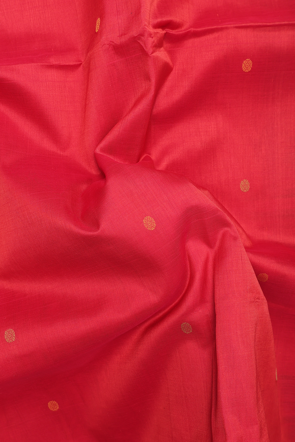 Silk Cotton Saree In Vermillion Red With Threadwork Buttas