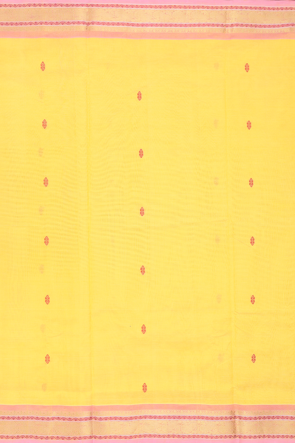 Silk Cotton Saree In Yellow With Floral Buttas