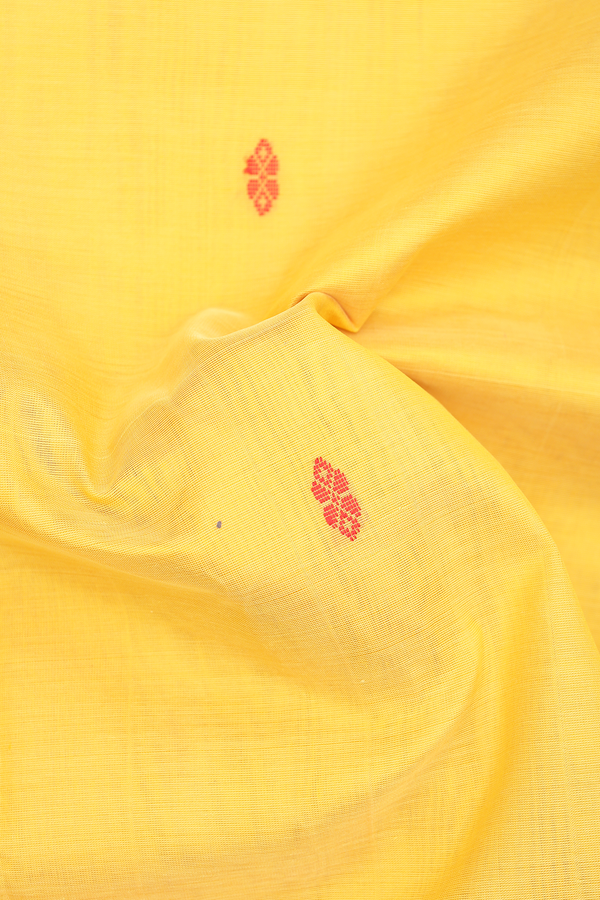 Silk Cotton Saree In Yellow With Floral Buttas