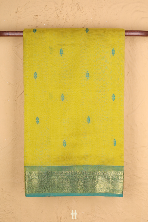 Silk Cotton Saree In Yellow With Threadwork Buttas