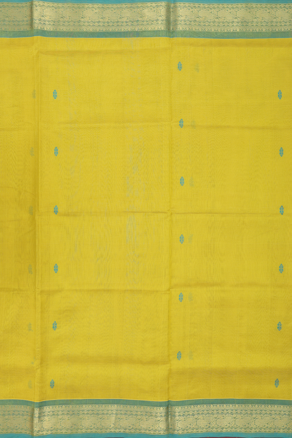 Silk Cotton Saree In Yellow With Threadwork Buttas