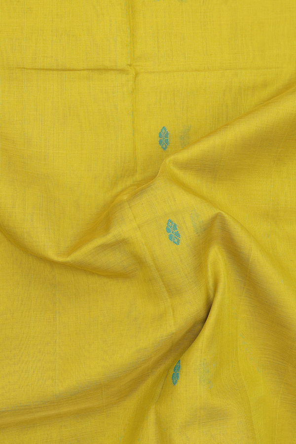 Silk Cotton Saree In Yellow With Threadwork Buttas