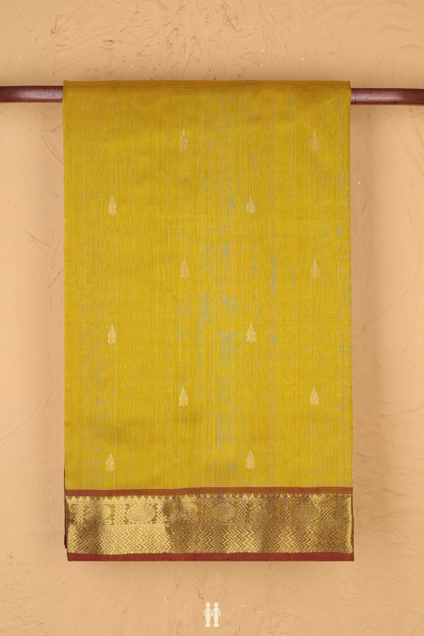Silk Cotton Saree In Yellowish Brown With Zari Buttas