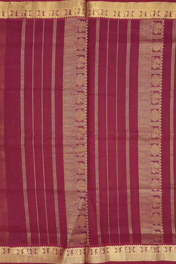 Silk Cotton Saree In Yellowish Brown With Zari Buttas