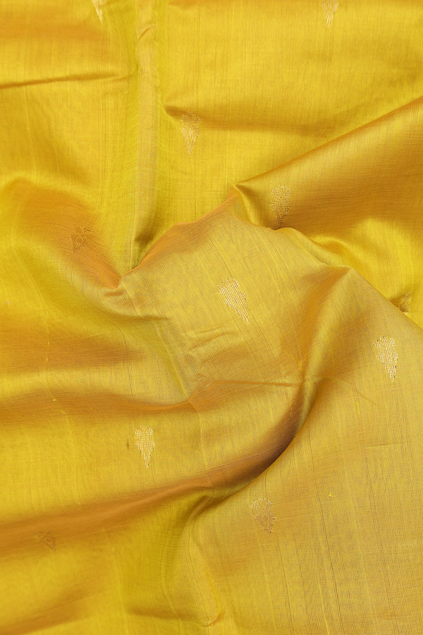 Silk Cotton Saree In Yellowish Brown With Zari Buttas