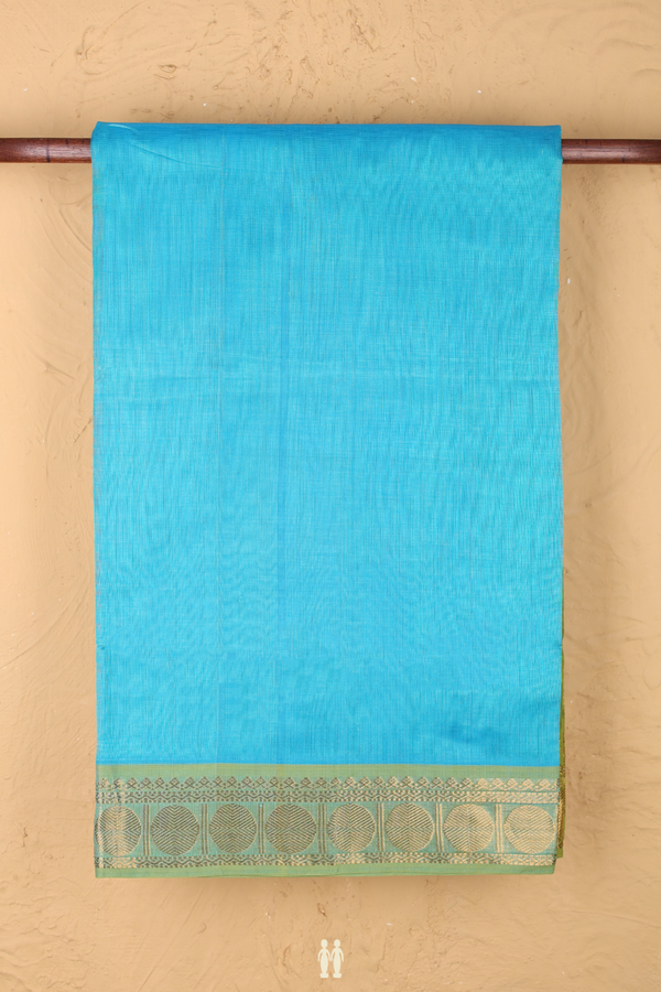 Silk Cotton Saree In Blue With Rudraksh Border