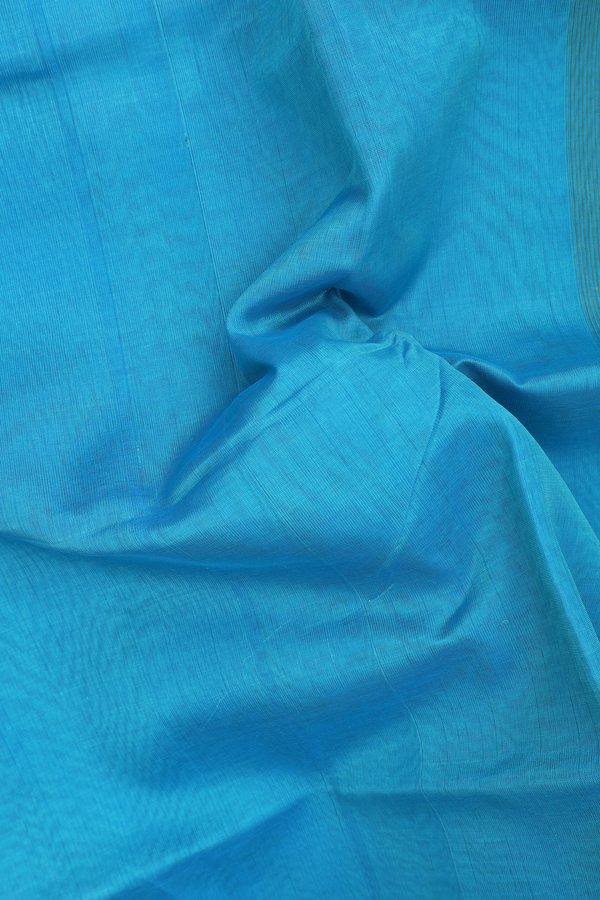 Silk Cotton Saree In Blue With Rudraksh Border