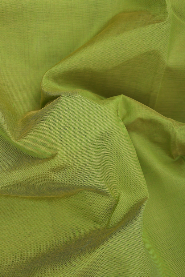 Silk Cotton Saree In Parrot Green With Zari Border