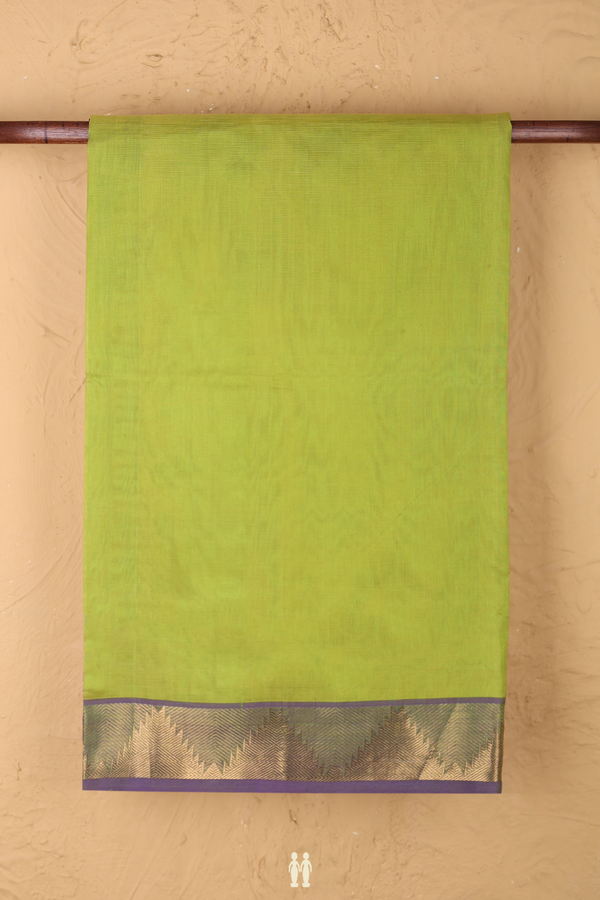 Silk Cotton Saree In Parrot Green With Zari Border
