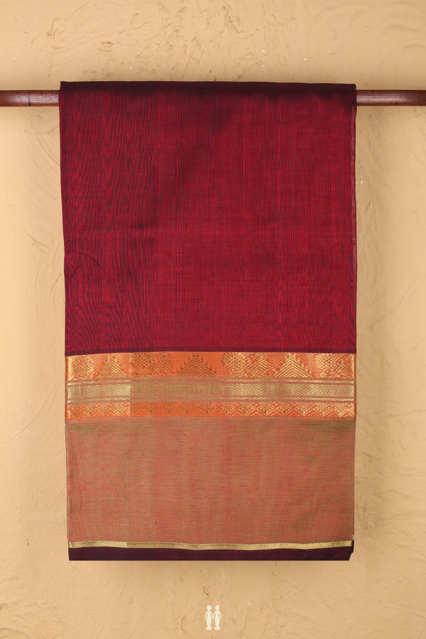 Silk Cotton Saree In Red With Contrast Border